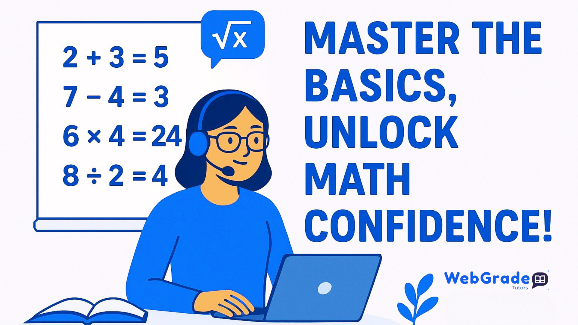 Student learning with Webgrade Tutors to solve math problems using basic operations—addition, subtraction, multiplication, and division—to overcome math challenges.