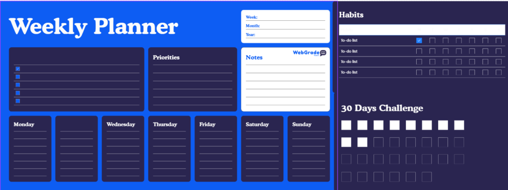 weekly Planner timetable