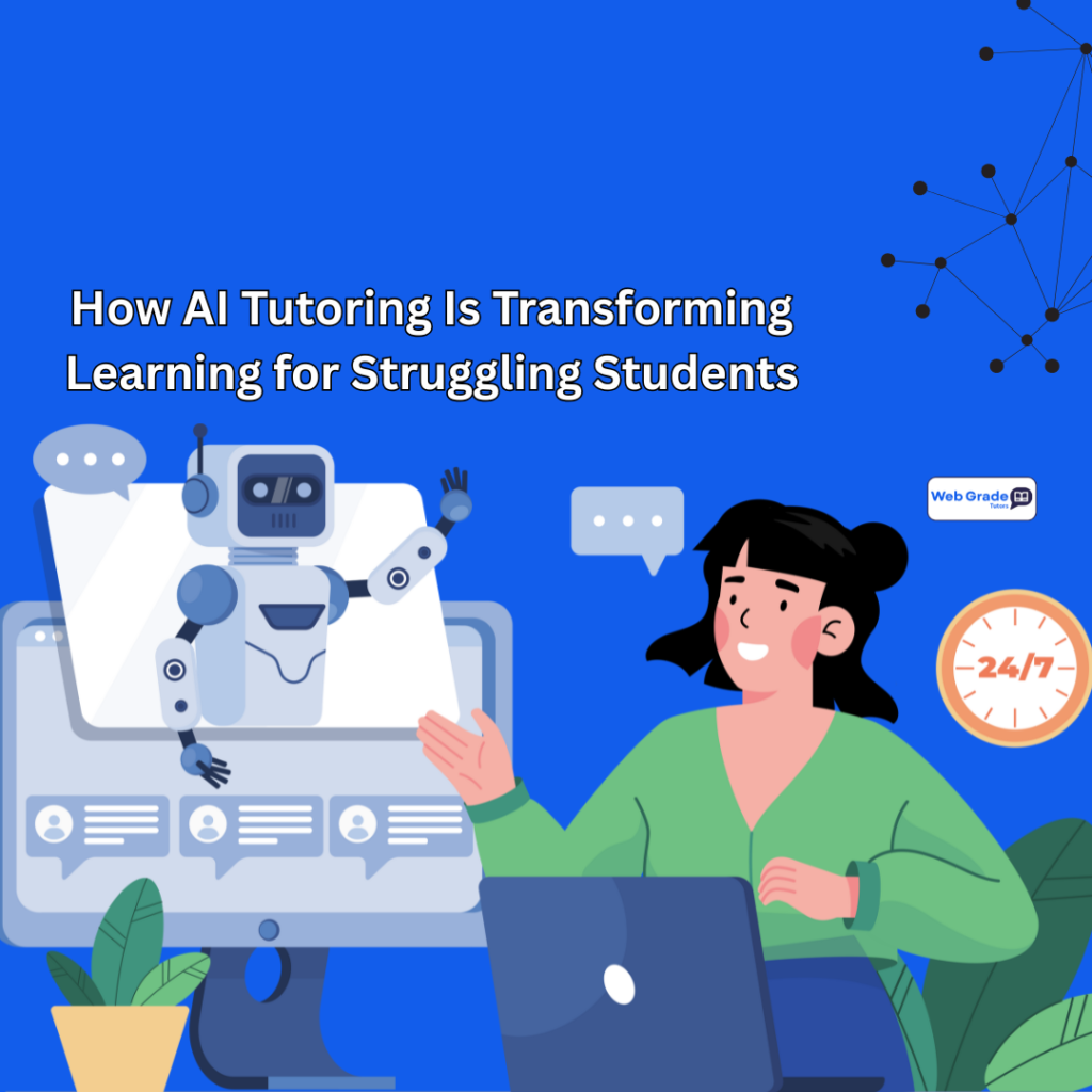 A student using a laptop with an AI tutoring tool to improve learning outcomes and academic confidence.