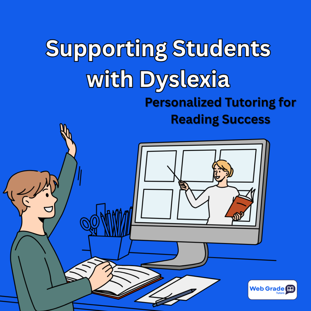 A student raising their hand during an online tutoring session with a WebGrade Tutors instructor, symbolizing supporting students with dyslexia tutoring through personalized reading success strategies.
