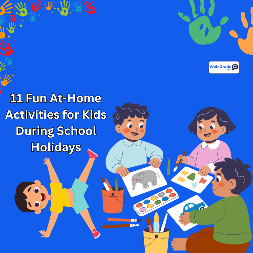 Kids playing on the floor with simple equipment, engaging in fun at home activities, school holiday activities, educational activities, indoor learning games, and indoor activities, inspired by WebGrade Tutors’ holiday tips.