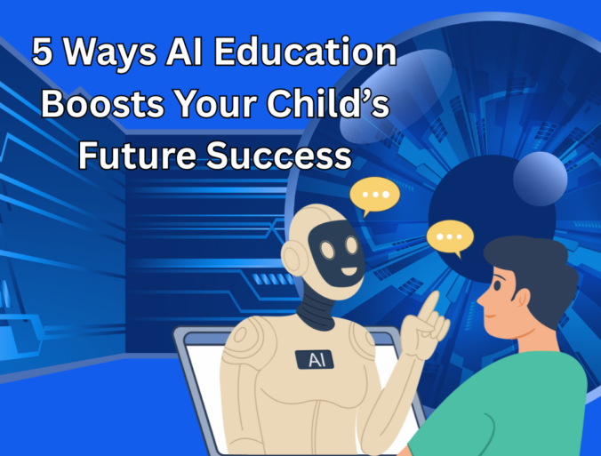 A student on a laptop with an AI robot, exploring AI education for kids, showcasing AI learning, kids and AI, teaching AI to children, AI skills for students, personalized AI tutoring, artificial intelligence for children, tech literacy for kids, AI in education, coding for kids, future-ready skills, problem-solving with AI, and creative AI projects with WebGrade Tutors’ logo.