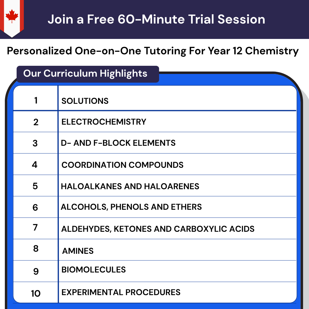 Grade 12 Chemistry tutoring in Canada for SCH4U, covering the Canadian curriculum for provincial exam prep.