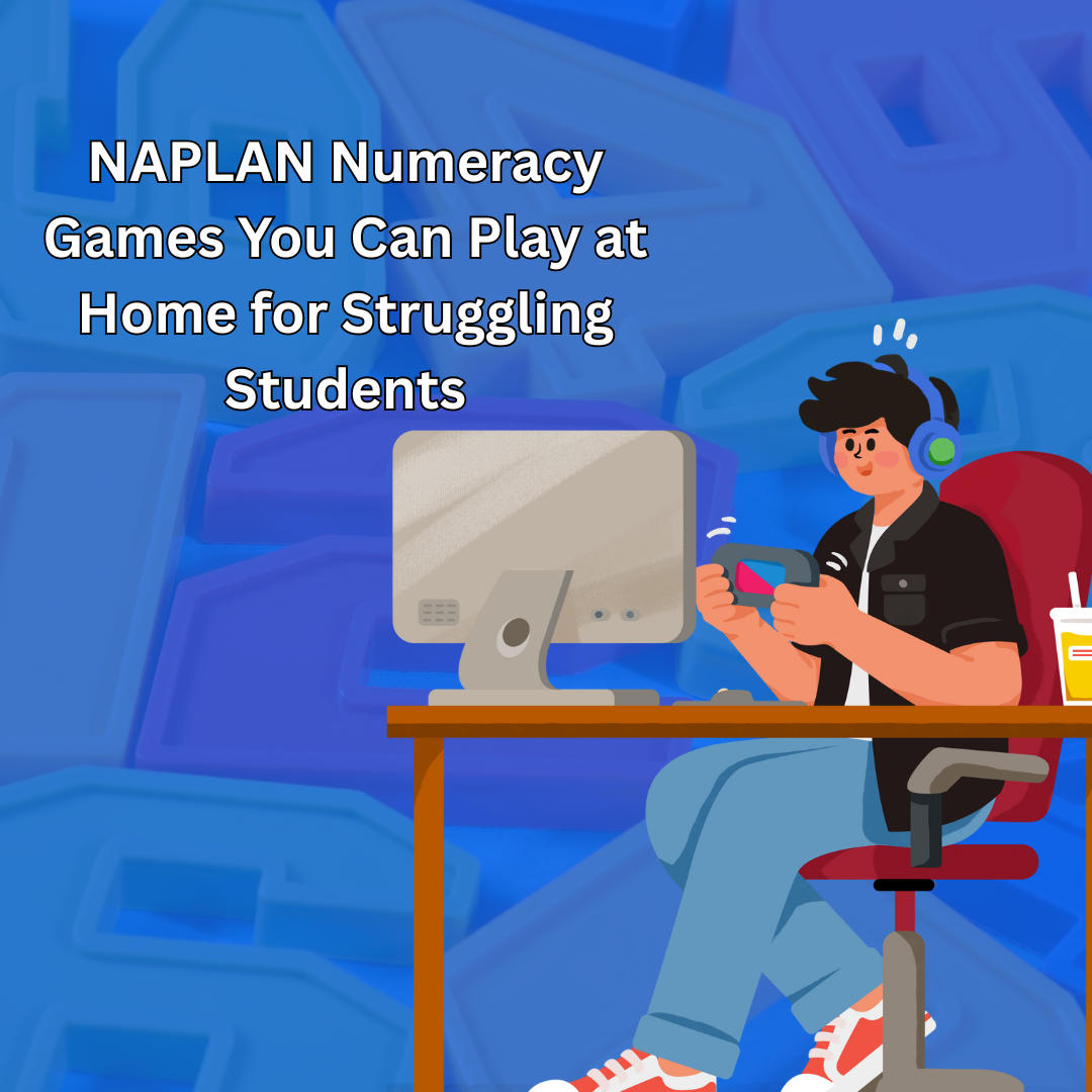 Student playing interactive NAPLAN numeracy games at home on computer with WebGrade Tutors, learning through fun home numeracy activities, maths games for struggling students, and NAPLAN preparation at home.