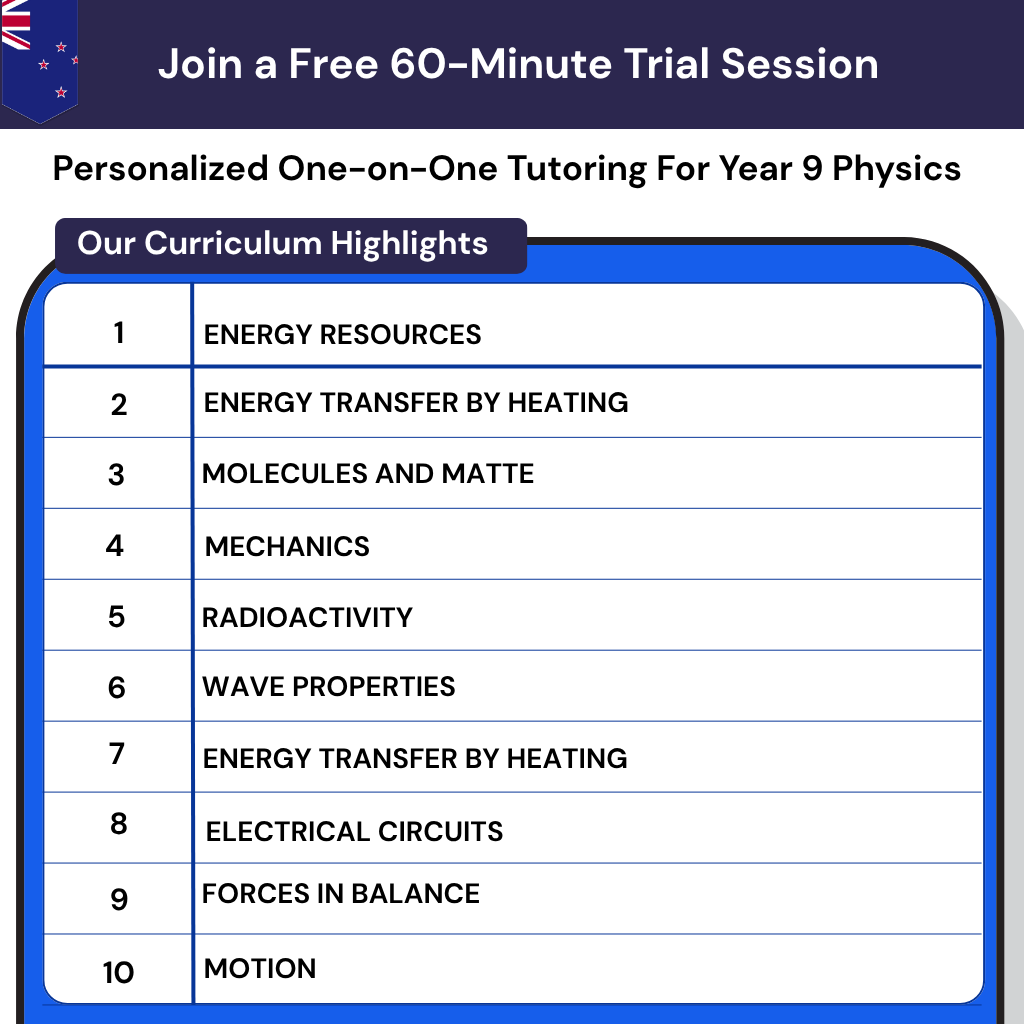 Personalized Online Physics Tutoring Grade 9 NZ Curriculum to boost child's science confidence and close learning gaps.