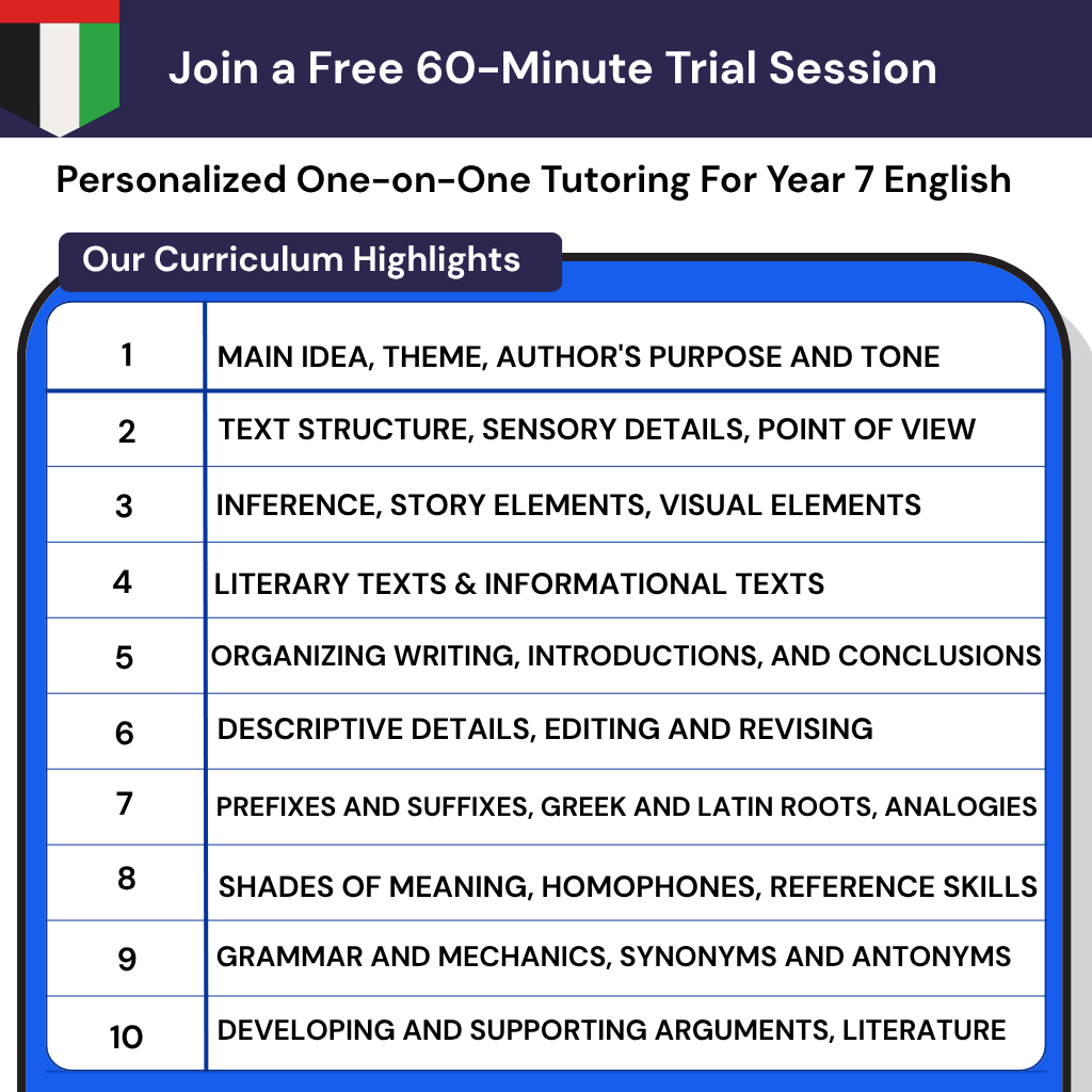 Personalized Online Tutoring English Year 7 UAE Emirati Curriculum