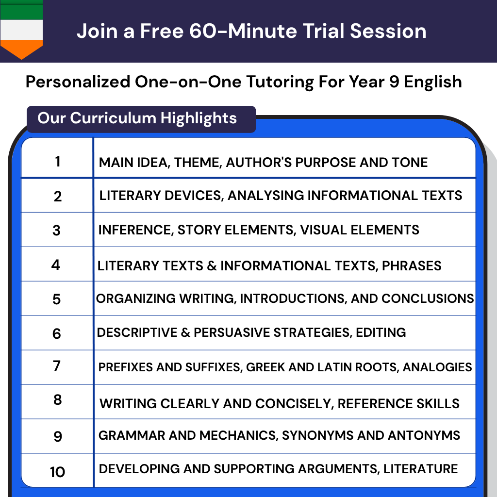 Personalized online English tutoring Ireland Year 9