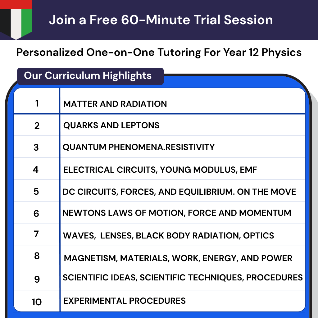 Emirati Curriculum Physics Year 12 Tutoring Online UAE