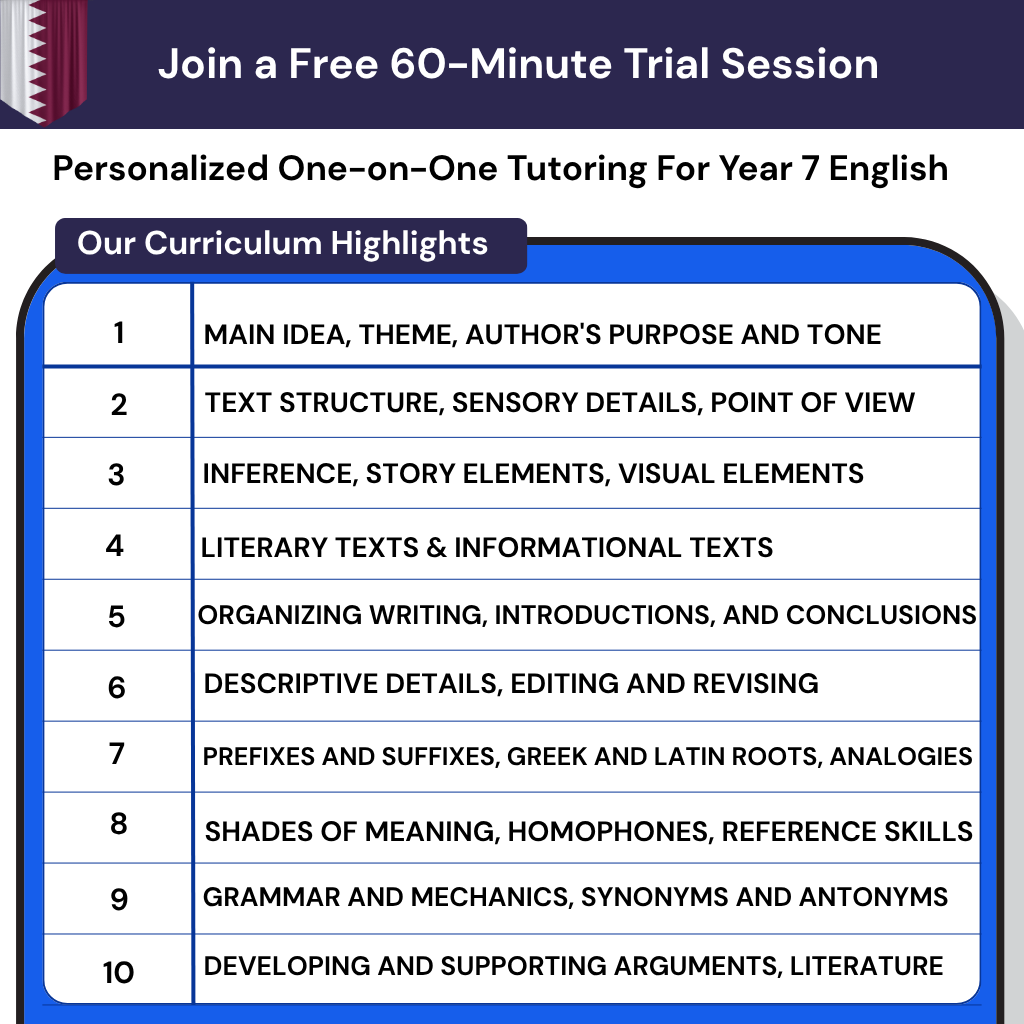 Private English Tutoring Year 7 Qatar Curriculum