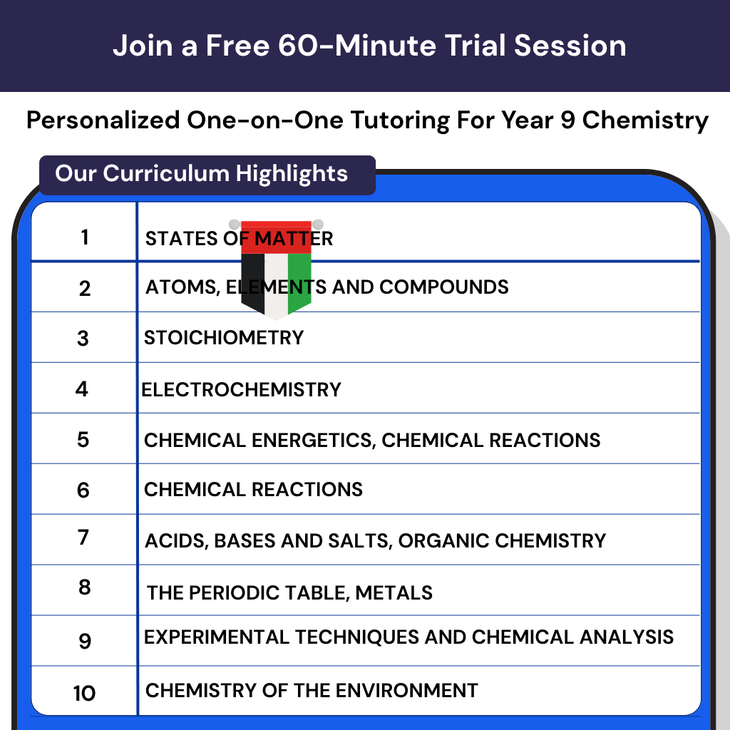 private online chemistry tutoring year 9 UAE Emirati curriculum