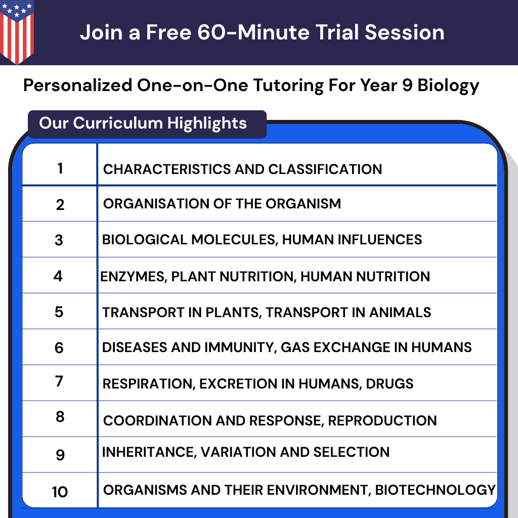 Personalized Online Biology Tutoring for Year 9 USA, offering affordable one-on-one help to boost your child's confidence.