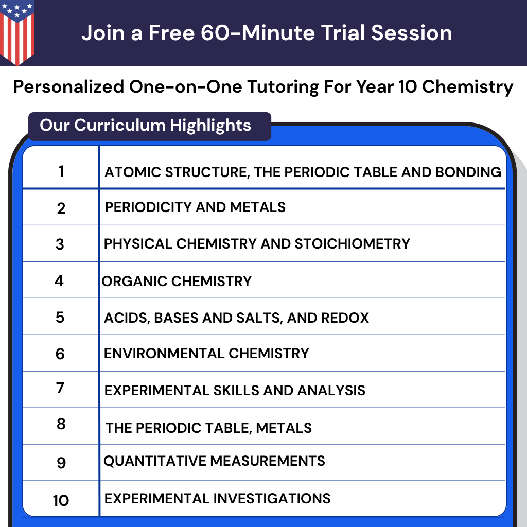 Year 10 Chemistry Tutoring Online USA. Get stoichiometry help from a general chemistry tutor and build confidence in science.