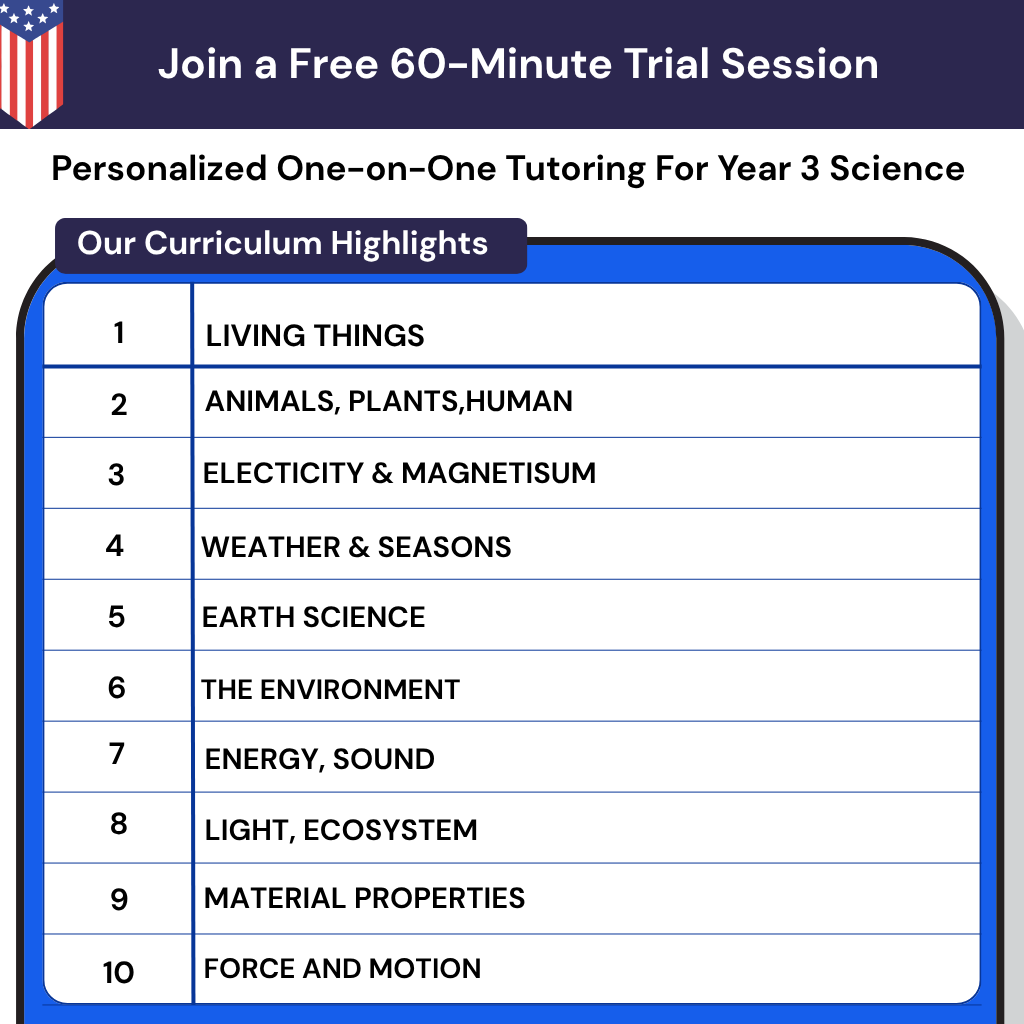 Personalized Online Year 3 Science Tutoring in the USA to build science confidence and reduce homework frustration with certified tutors.