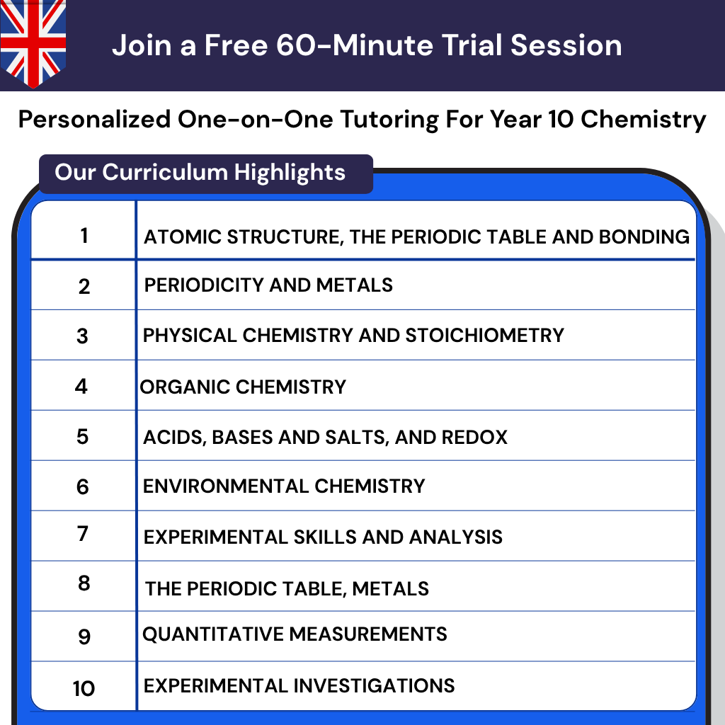 Year 10 Chemistry Tutoring UK with GCSE Chemistry Online Tutoring. Book Personalized GCSE Chemistry Sessions today.