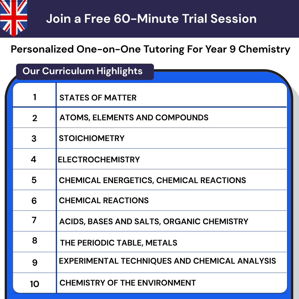 Year 9 Chemistry Tutoring UK for Online GCSE Chemistry Preparation. Get Personalized Chemistry Sessions in the UK.