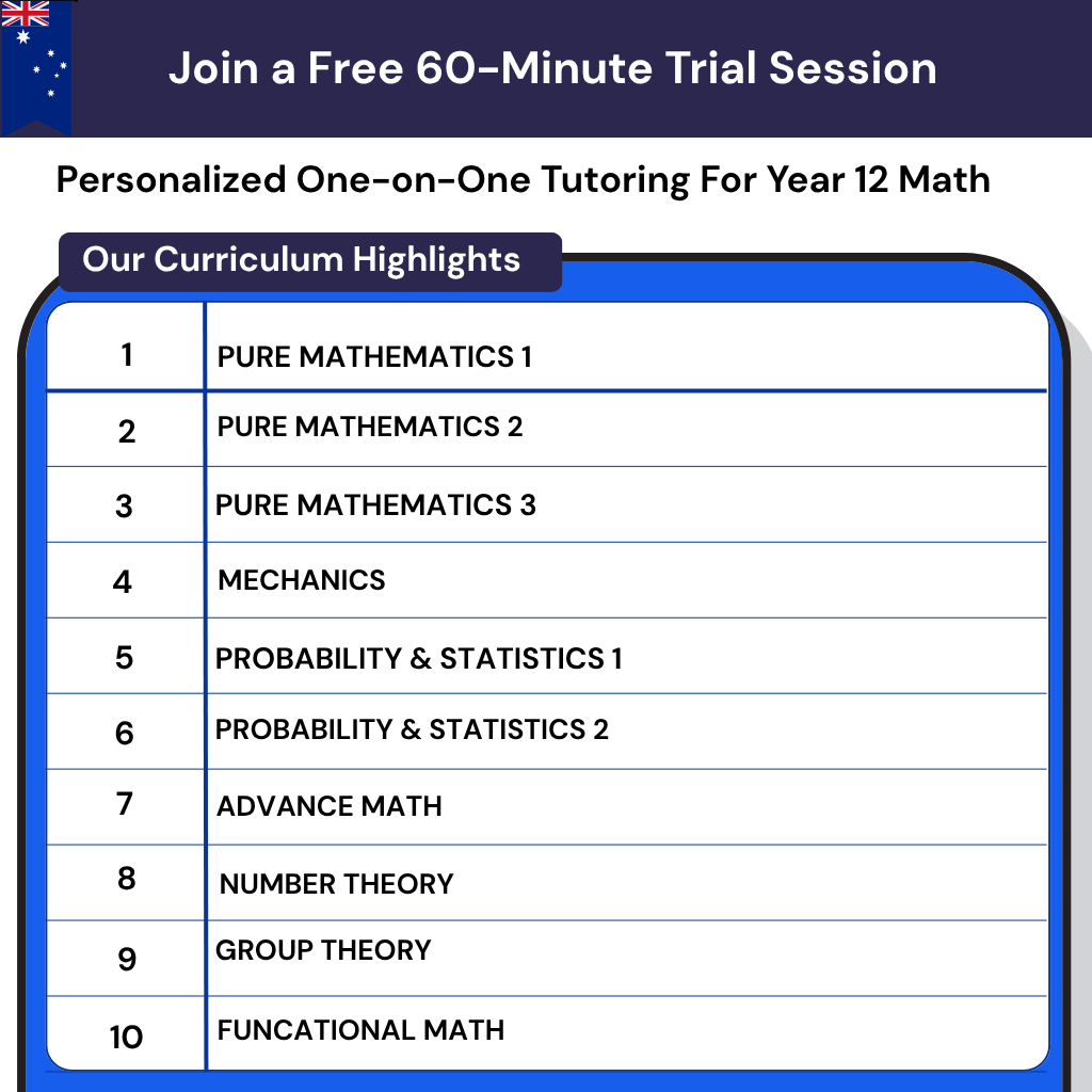 Year 12 math tutoring in Australia for ATAR success. Online lessons for pure math, mechanics, statistics, and specialist math.