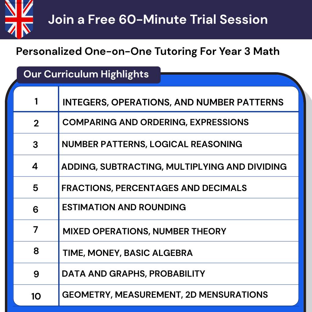 Personalized online Math tutoring for UK Year 3. Our DBS checked tutors help with maths anxiety and close learning gaps in KS2.