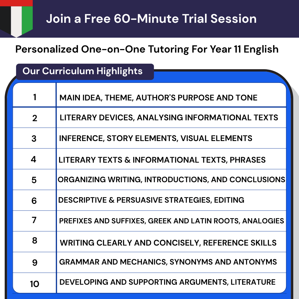 Personalized online English tutoring Year 11 UAE