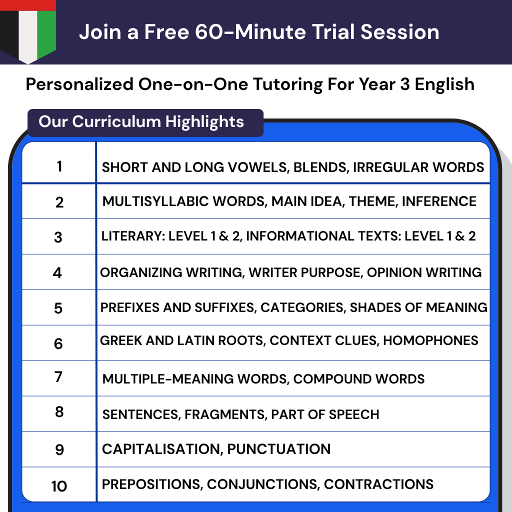 private online English tutor Year 3 UAE
