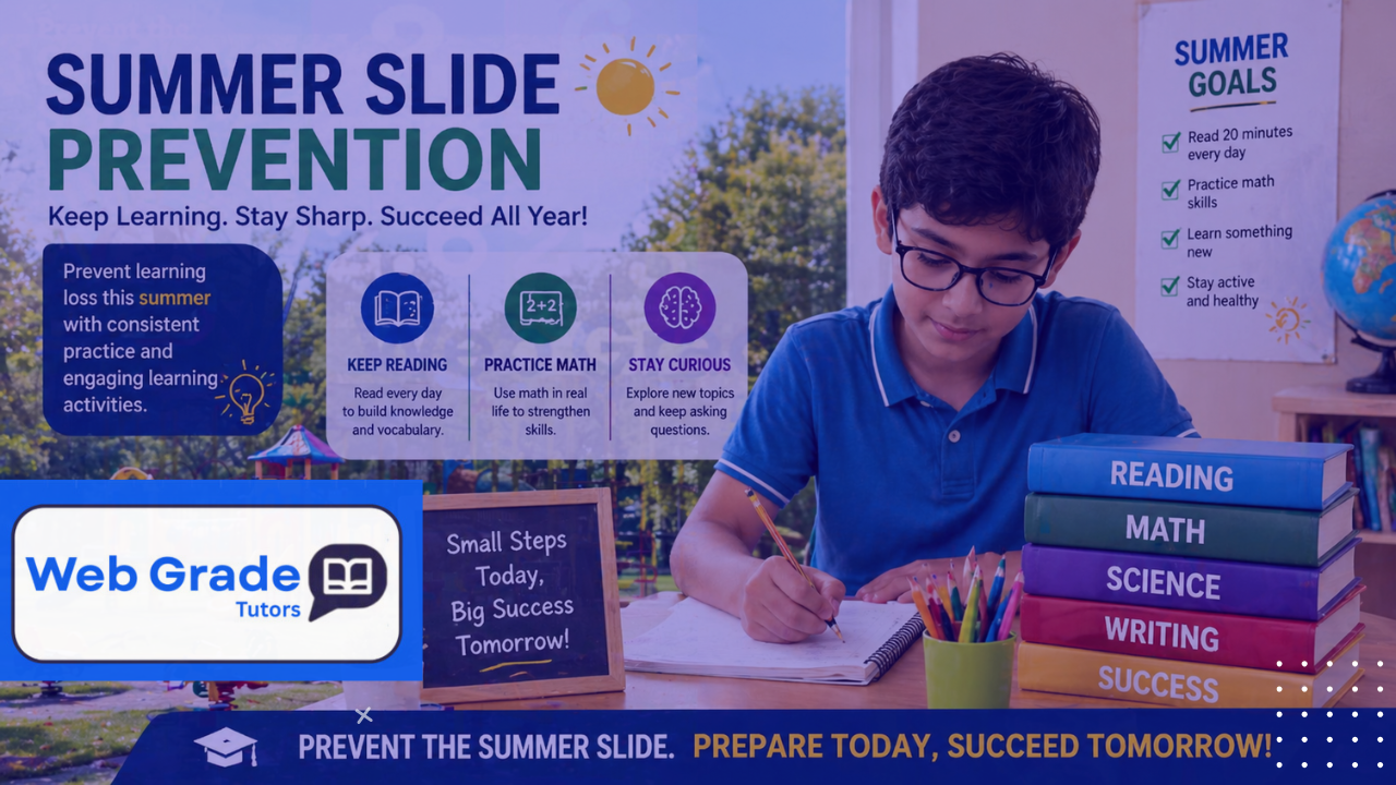 summer slide prevention student studying and practicing reading math during summer