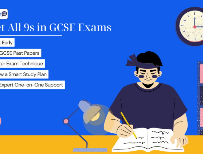 Student revising GCSE past papers using active recall and a structured study plan to achieve Grade 9 exam results.